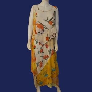 SACRED THREADS 1990s Fairycore Assymetric Floral Chiffon Sleeveless Maxi Dress